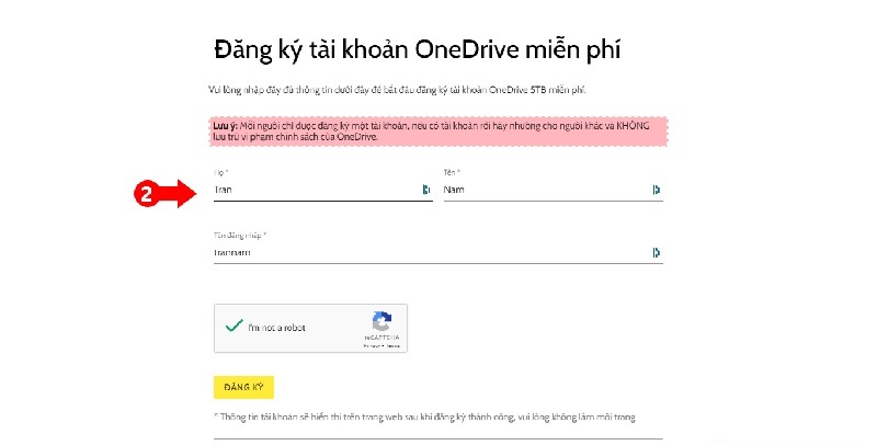 Hướng dẫn các bước tạo tài khoản OneDrive 5TB miễn phí bước 2