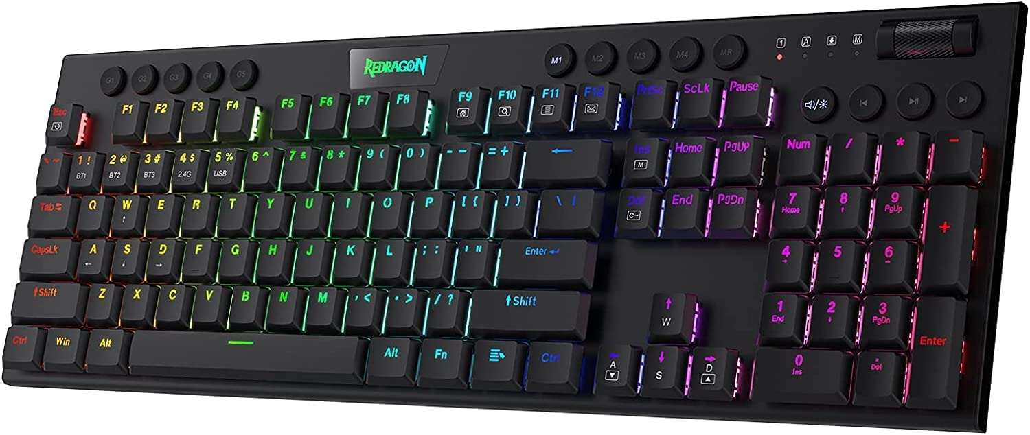 A full-size gaming keyboard may not be very portable but it can be connected to either a PC or an iPad for working or for gaming.