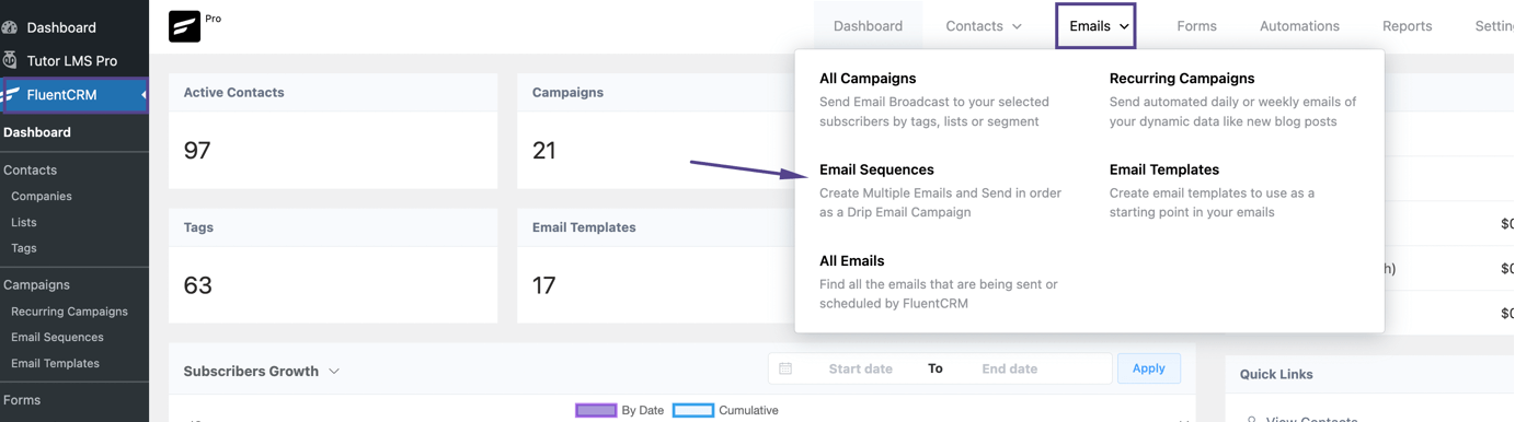 email sequence in fluentcrm