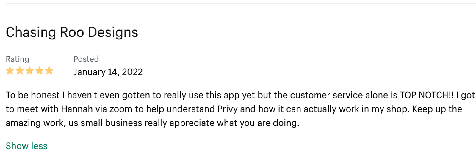5-star Privy customer service review