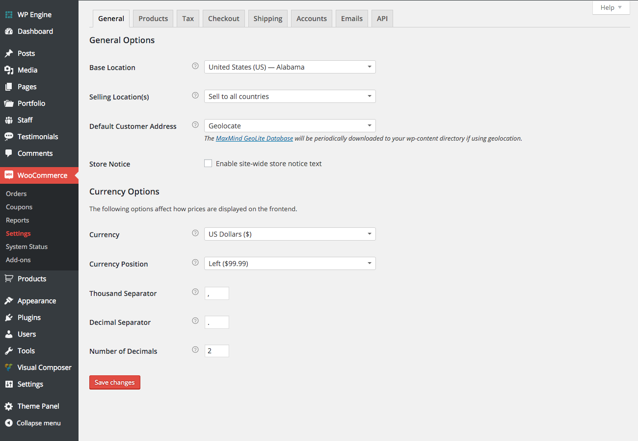 Configurações do WooCommerce