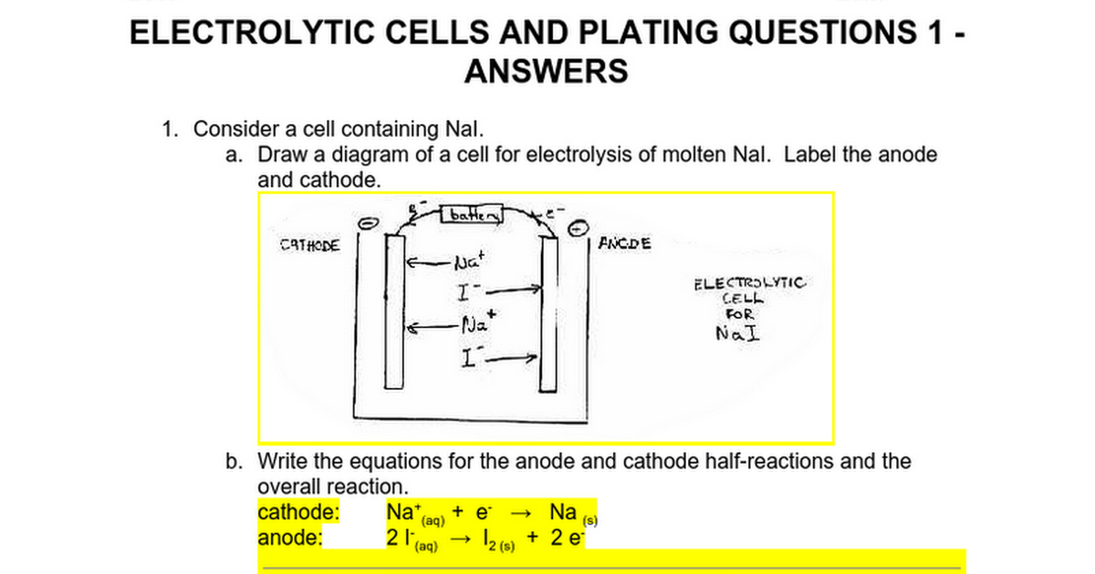 EC10 - Electrolysis and Electroplating - Worksheet 1 - ANSWERS - Google