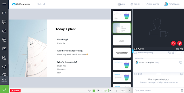 GetResponse Webinars - presenters view.