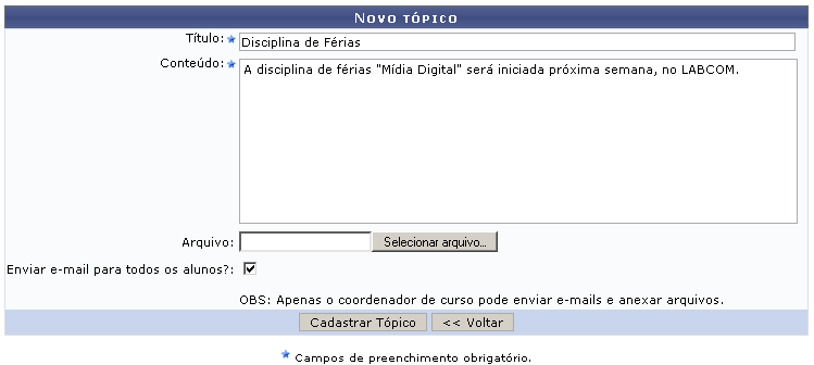 Figura 2: Novo Tópico