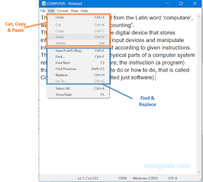 How to use Edit Menu in Notepad