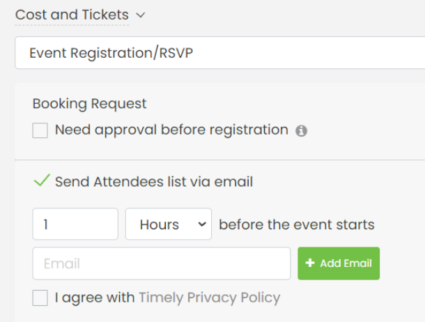 send attendee list via email feature
