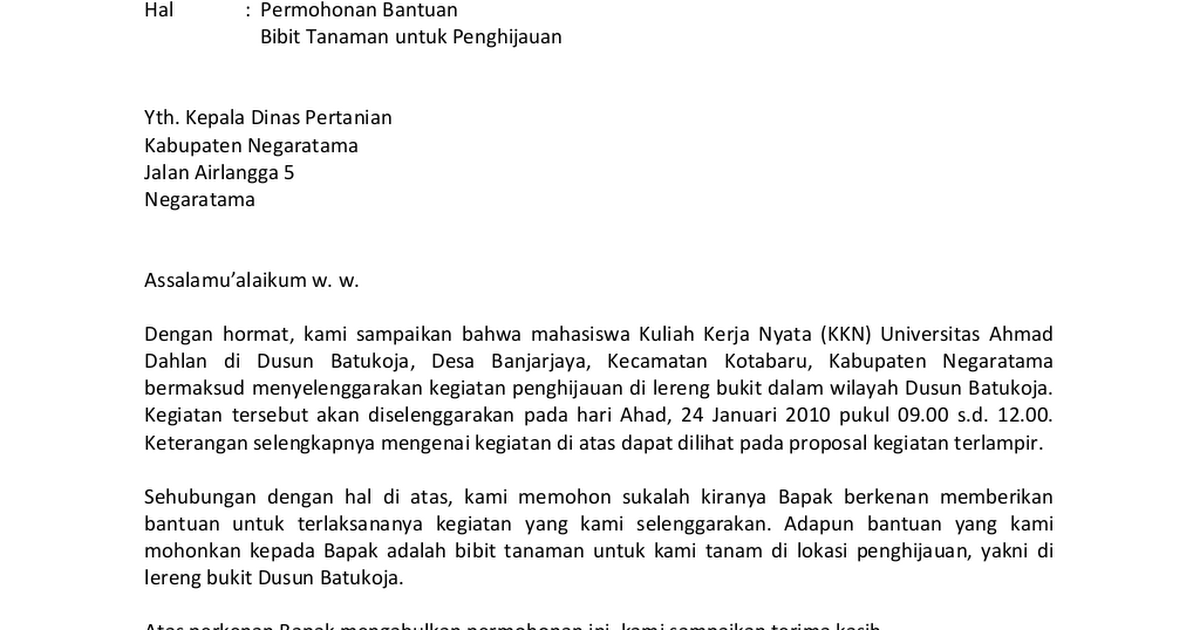 Contoh Surat Mohon Bantuan Pertanian