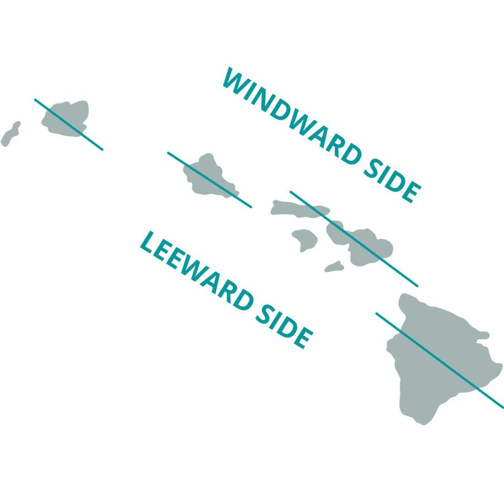 Image showing the distinction between the windward (northeast) and leeward (southwest) sides of the islands. 