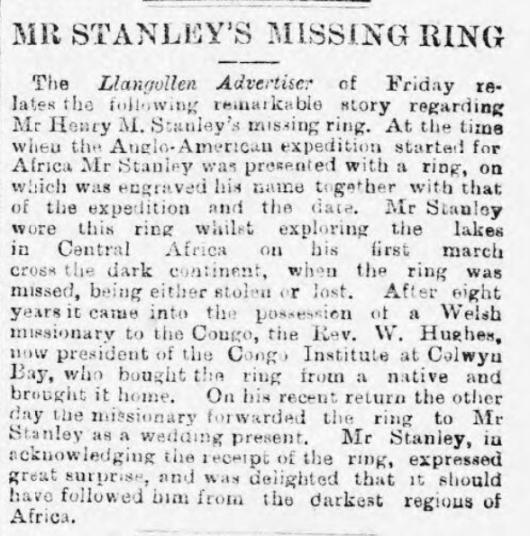 Article text for 'Mr Stanley's Missing Ring', South Wales Daily News, 9 August 1890