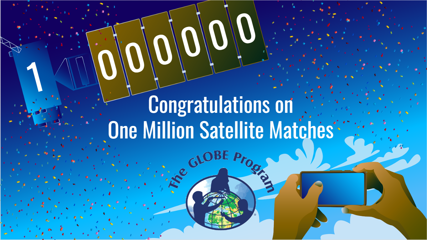 Image of satellite. Text: Congratulations on 1 million satellite matches.