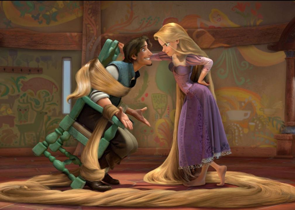 Repunzel and Flynn Rider characters in a scene from "Tangled"