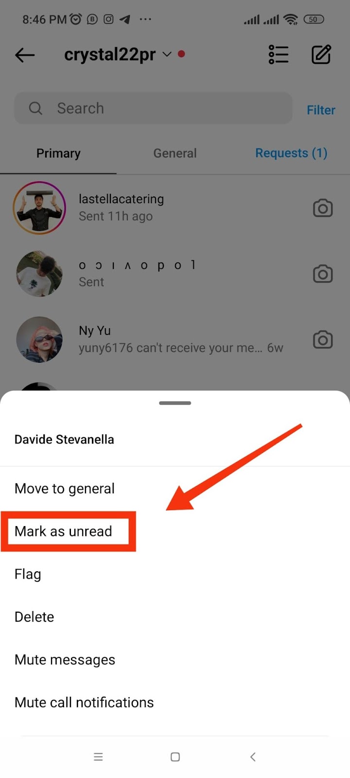 How to mark an Instagram message as unread