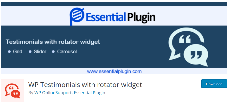 Wp Testimonials with Rotator widget. Essentials plugin