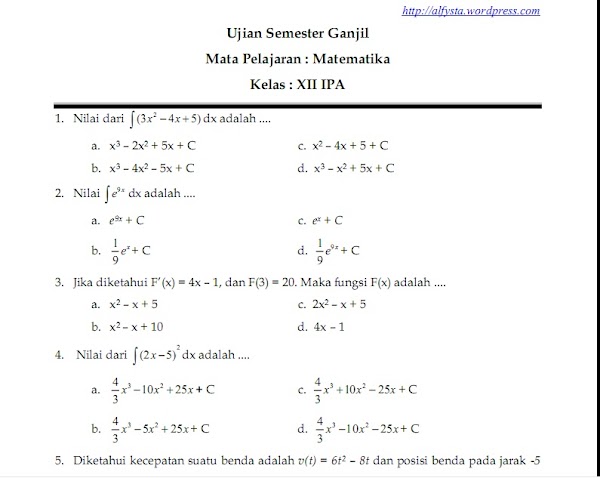 Soal Dan Jawaban Matematika Kelas 12 Semester 2 2021