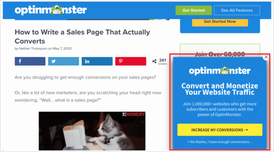 Slide-in OptinMonster