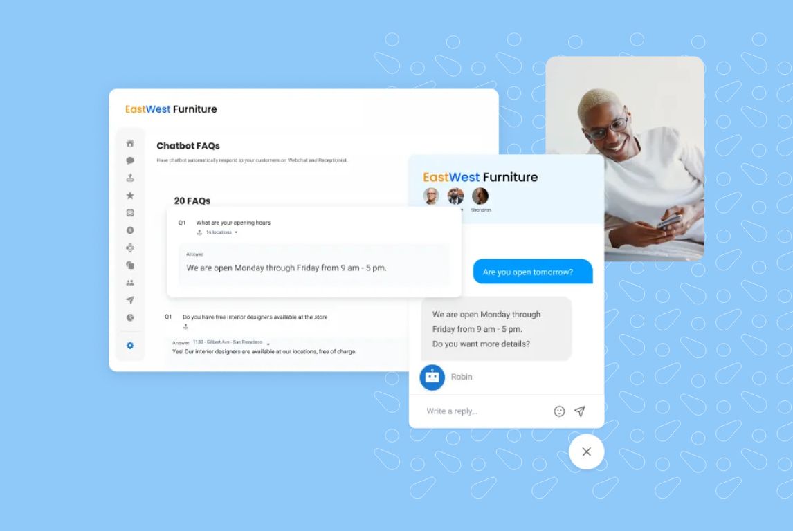 Image shows Birdeye helps businesses enable 24/7 service with chatbots