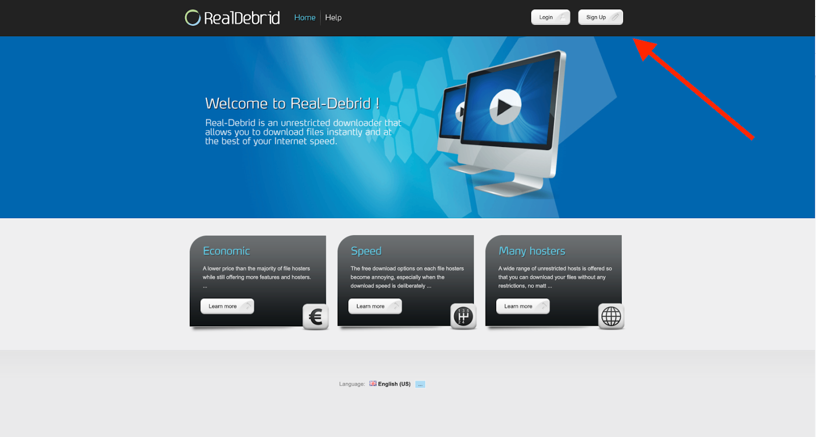 Screenshot of Real-Debrid website homepage