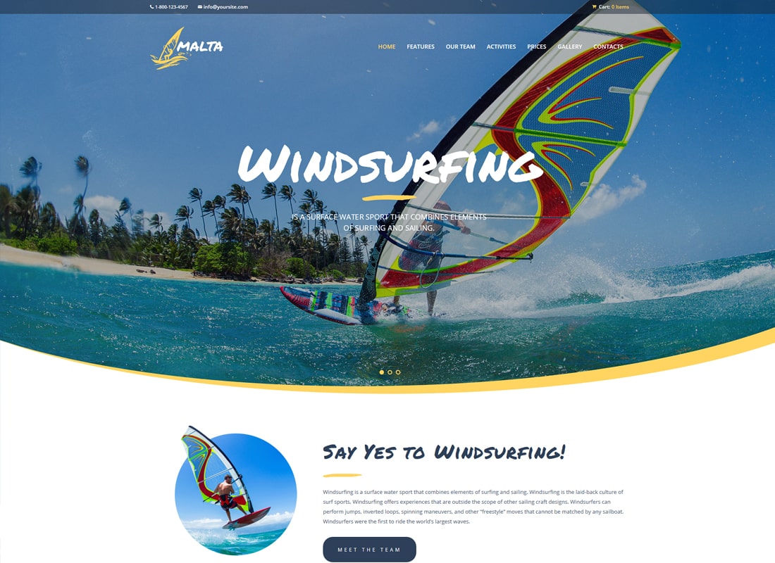 Malta |  Windsurfing, Kitesurfing & Wakesurfing Center Tema de WordPress