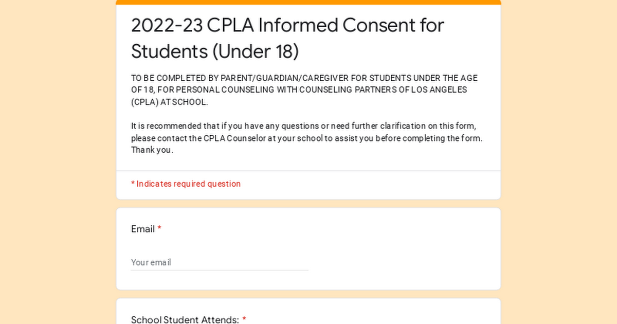 2022-23 CPLA Informed Consent for Students (Under 18)
