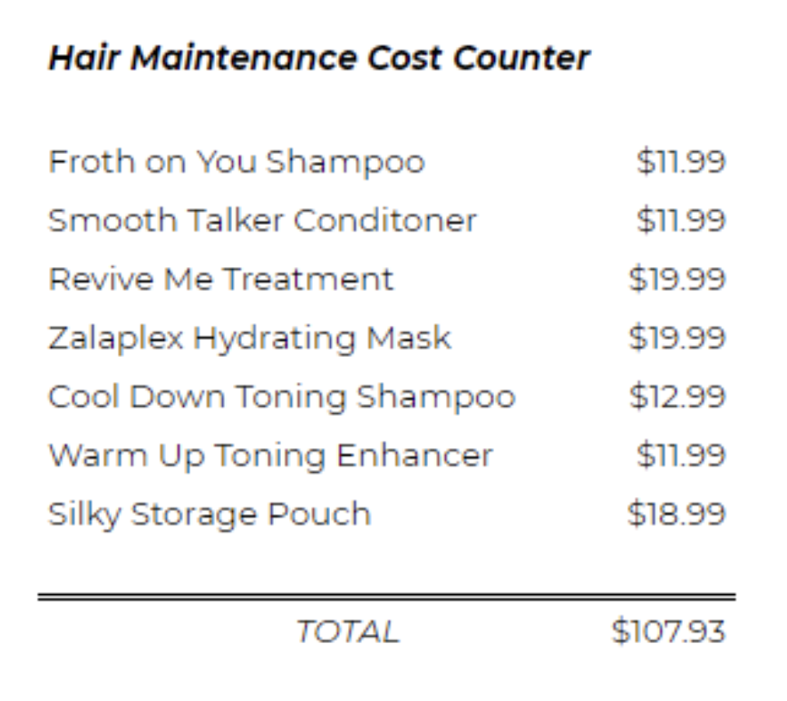 hair maintenance costs
