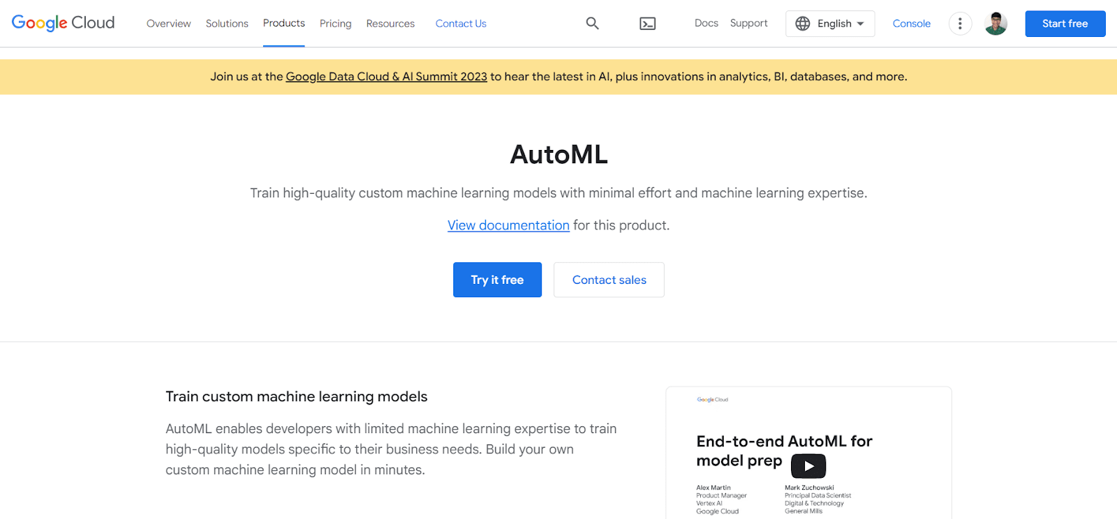 A screenshot of Google Cloud AutoML's website
