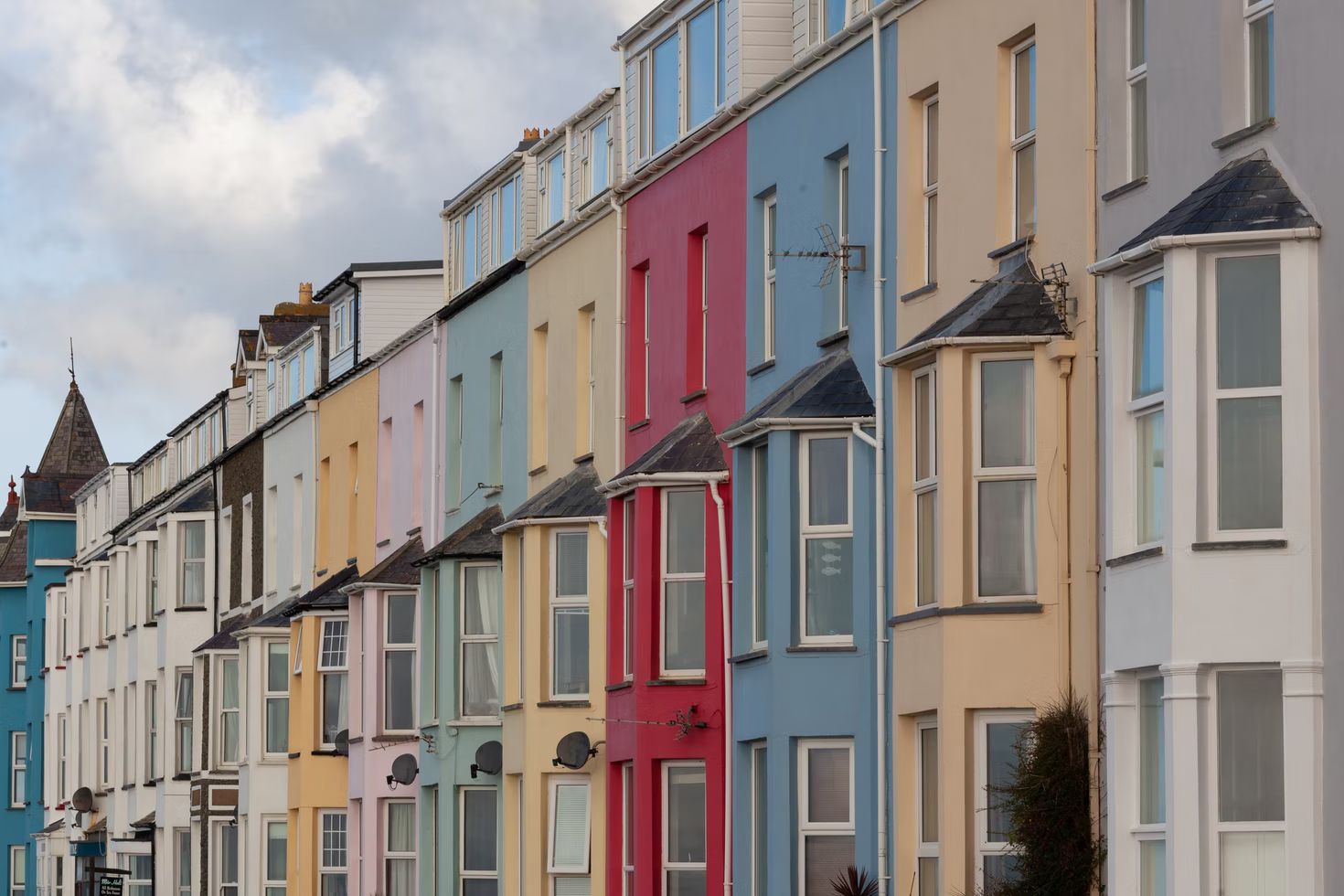 a row of multicolored buildings