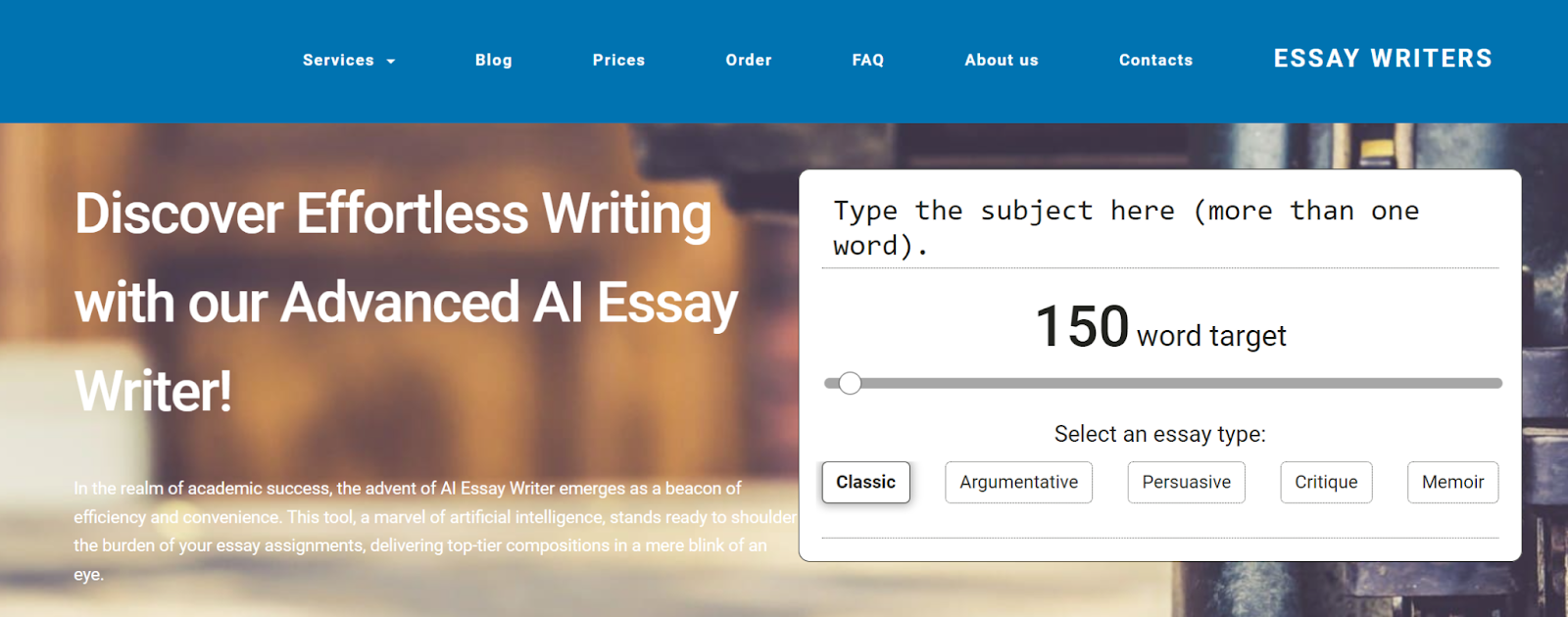 Essaywriter.today AI homepage