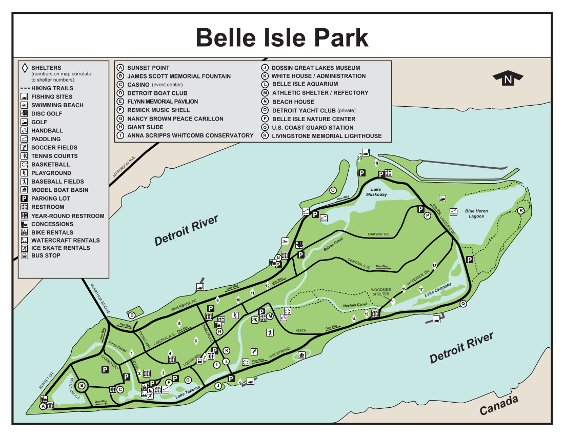 Map of Belle Isle State Park - Detroit