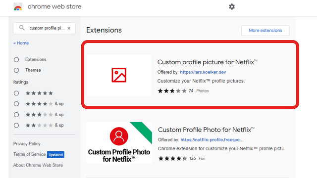 custom profile picture for Netflix extension