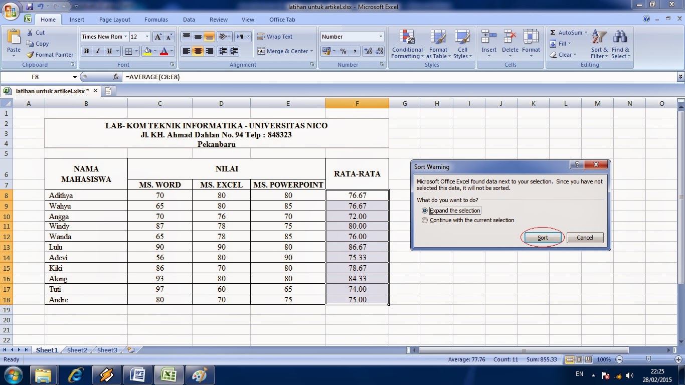 cara, mengurutkan, data, pada, microsoft, excel, belajar