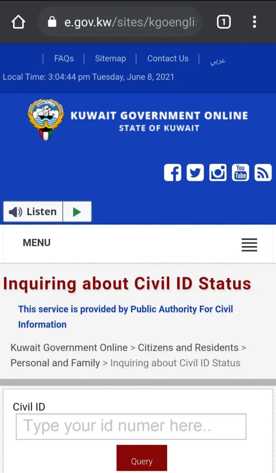 Kuwait Civil ID Status