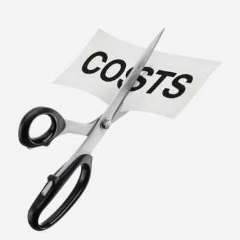scissors cutting through paper with the word "costs"