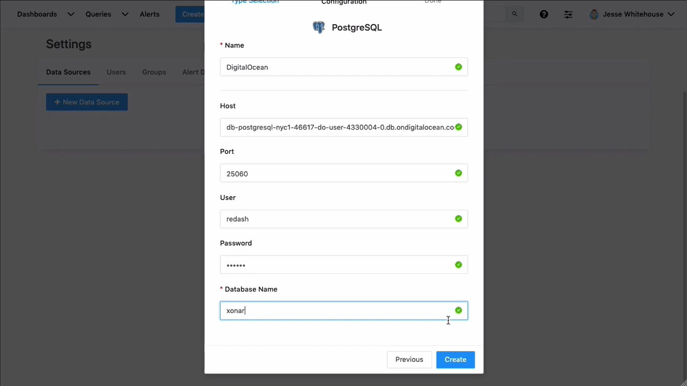 Redash Dashboard: Configuring Data Source