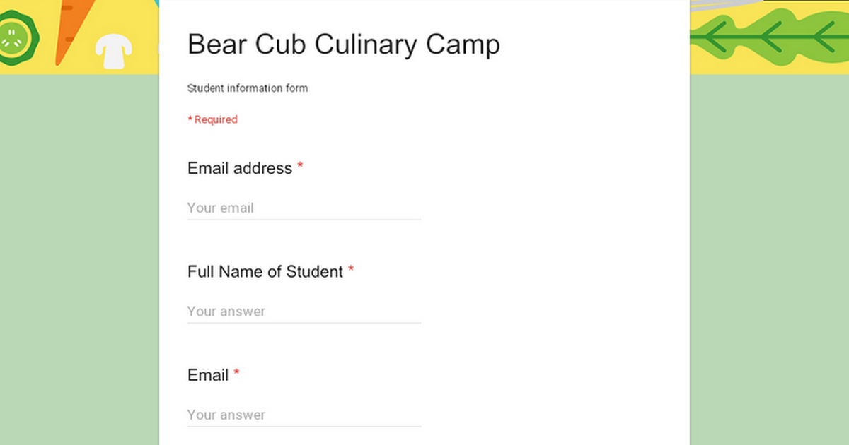 Bear Cub Culinary Camp