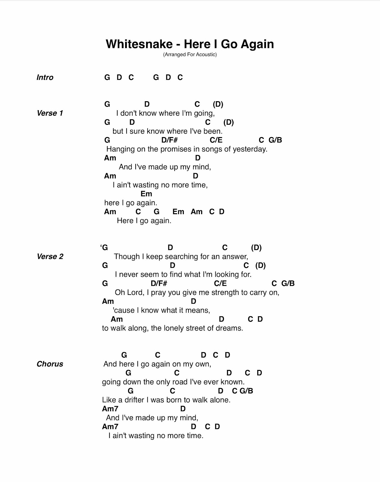 Guitar Lessons: Whitesnake Here I Go Again Guitar Chords