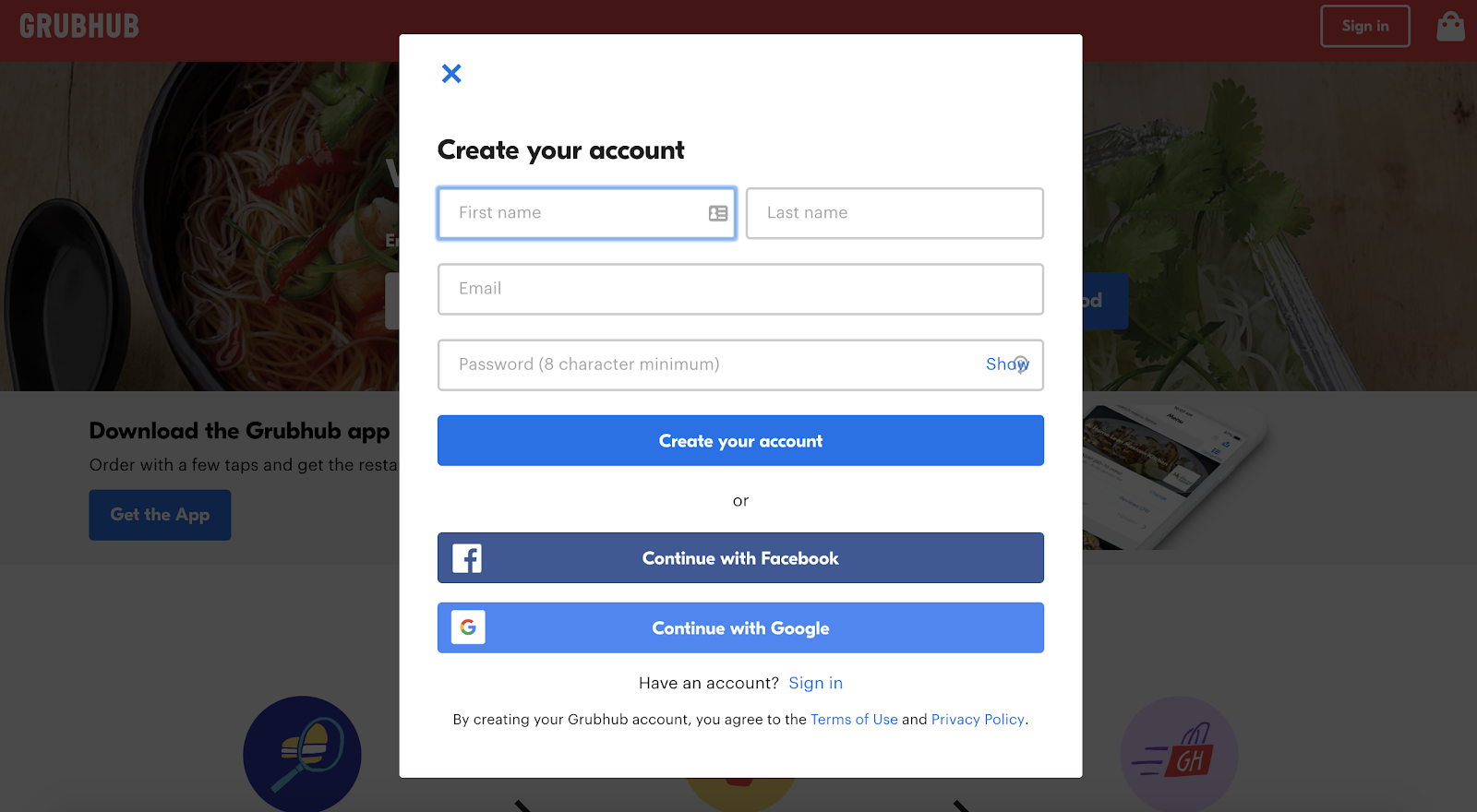 grubhub-sign-up-form