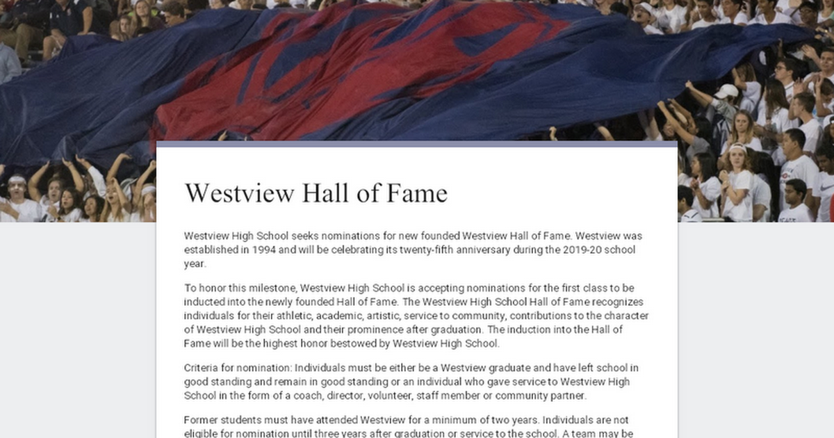 Westview Hall of Fame