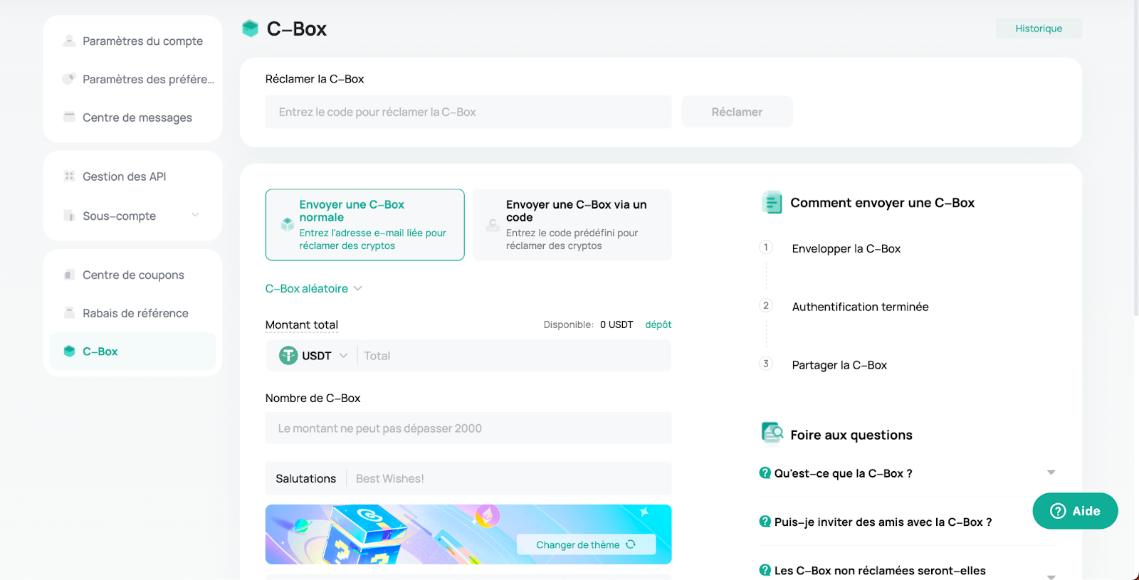 Trouvez [Envoyer C-Box] sur la page C-Box