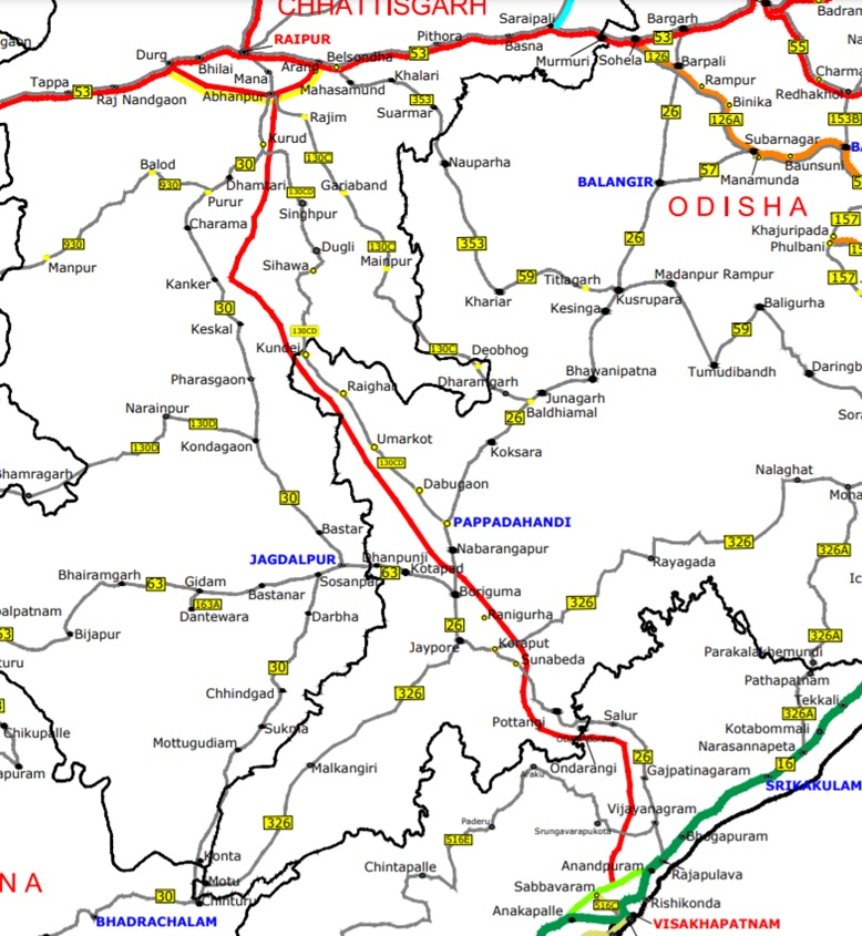 raipur visakhapatnam expressway map