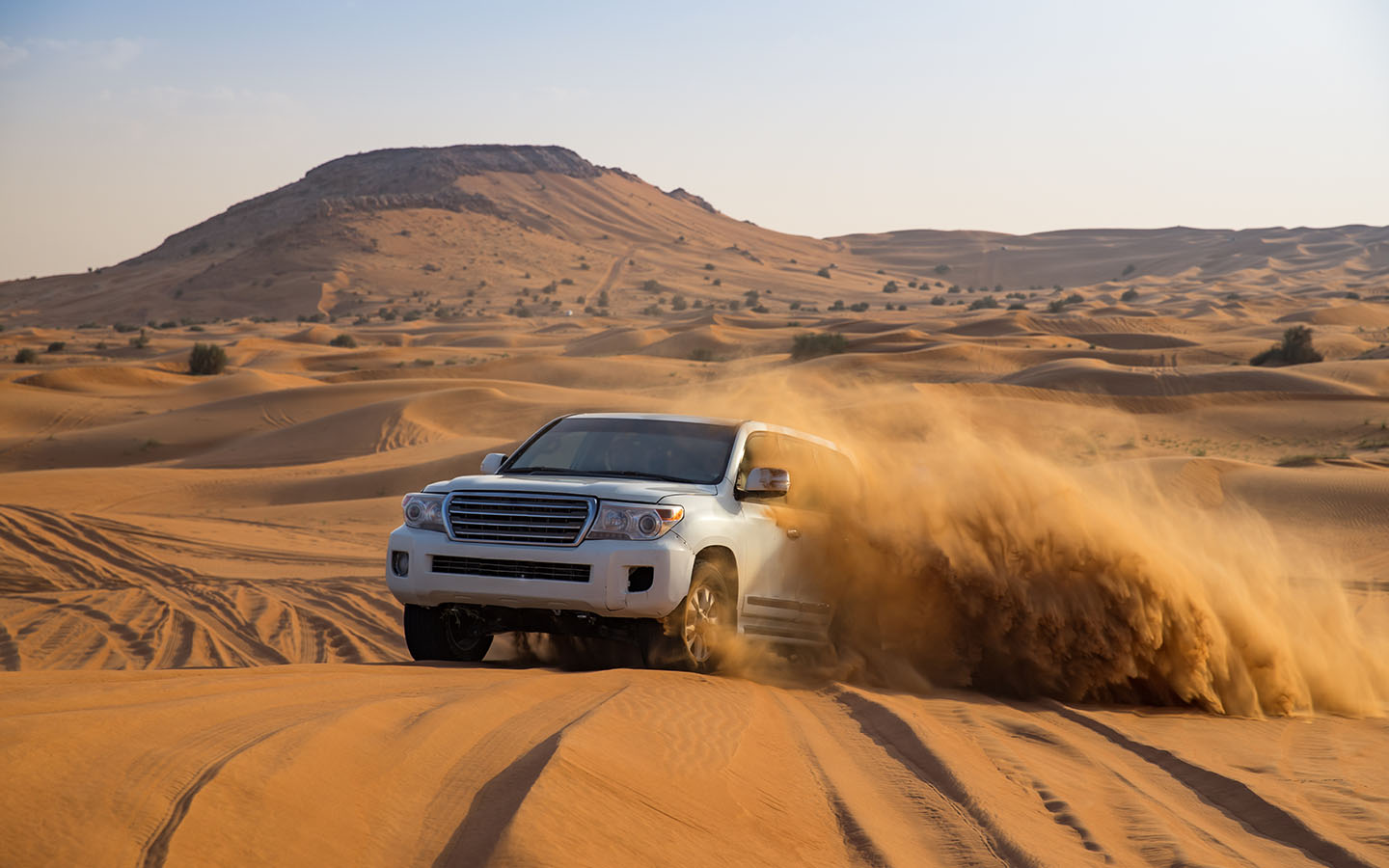 white suv off-roading in uae desert