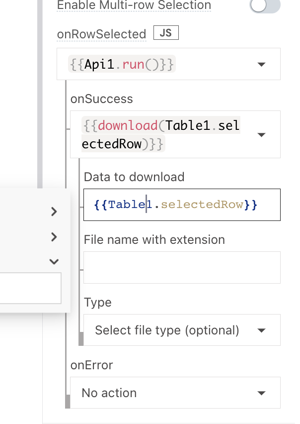 Various dropdown options available in Appsmith for customizing components 