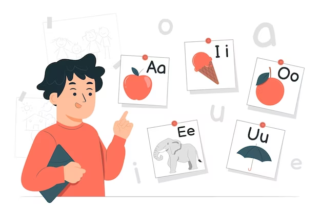 A kid learning English vocabulary
