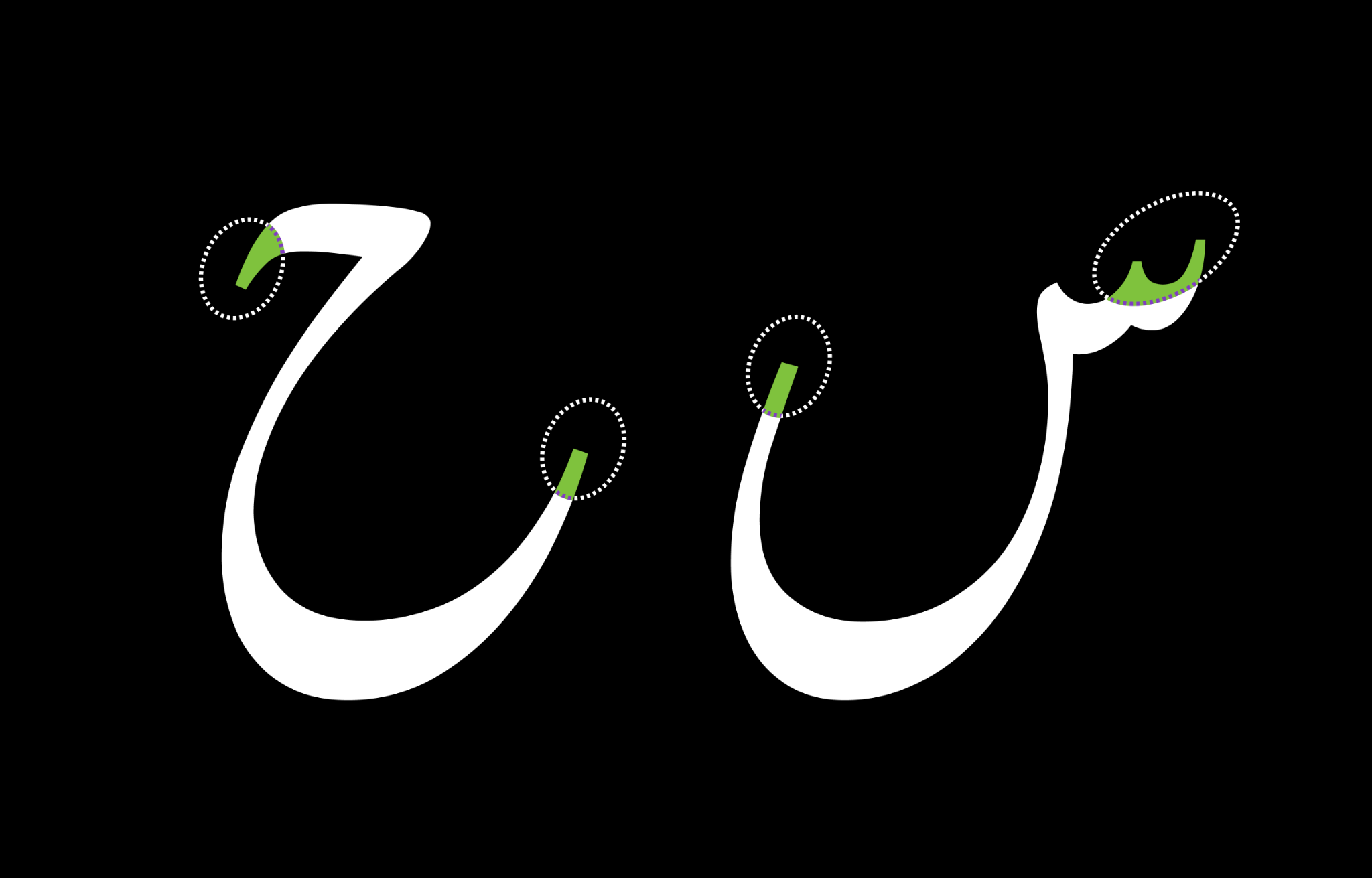 Two Urdu letters in white on black background