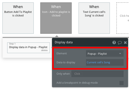 How to display and add song to playlist in Bubble Spotify clone