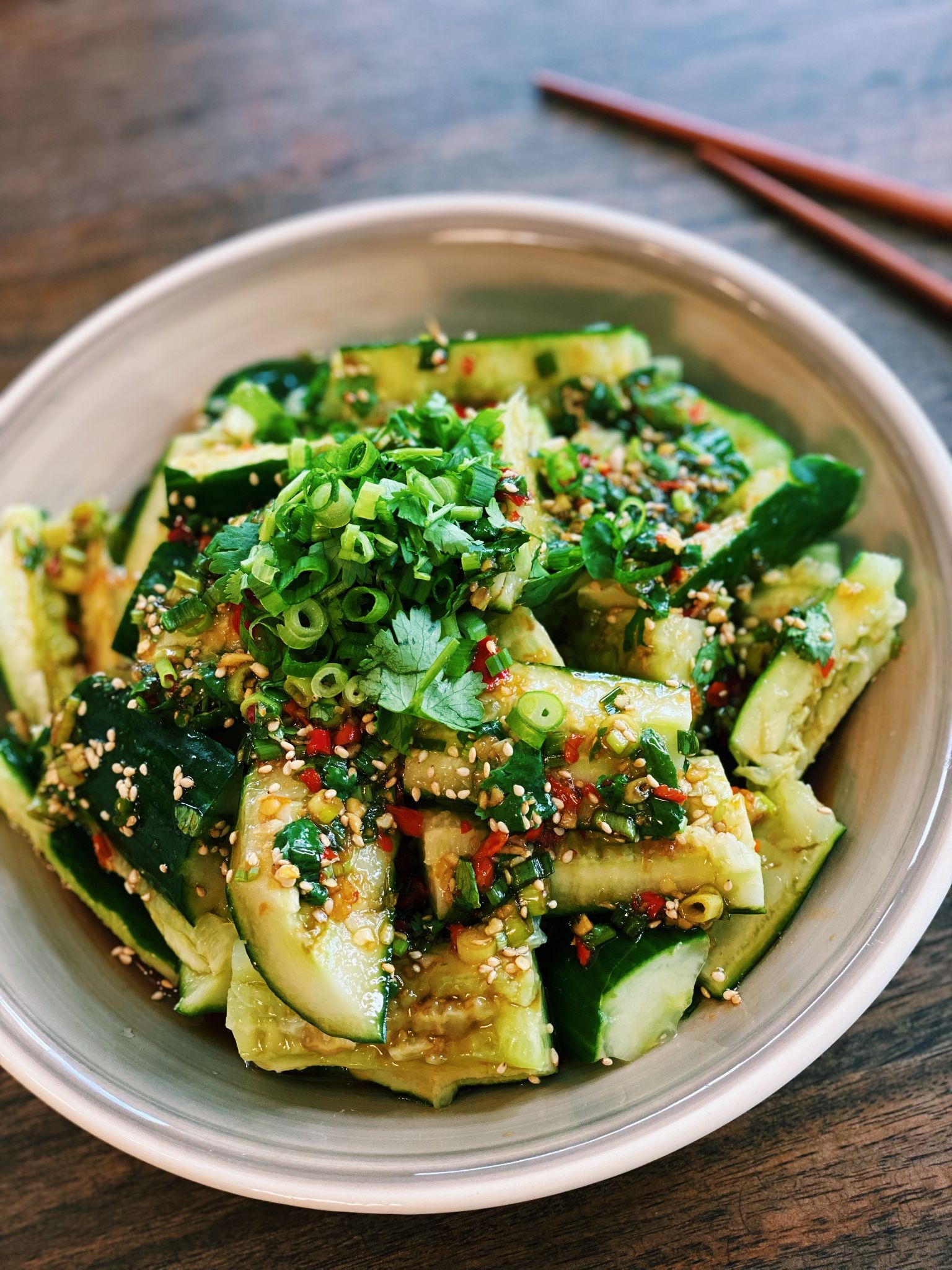 Spicy Smashed Cucumber Salad (10 Minutes) 