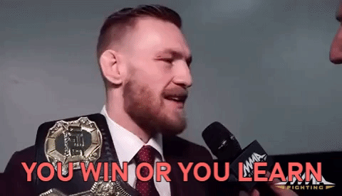 GIF of MMA champion Conor McGregor saying "you win or you lean" - an example of a successful person understanding the power of affirmations and positive thinking.