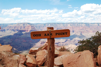 A sign decarling the Ooh Aah Point in the Grand Canyon.