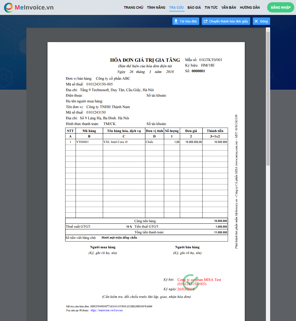 Tra cứu hóa đơn điện tử theo link tra cứu trên Email