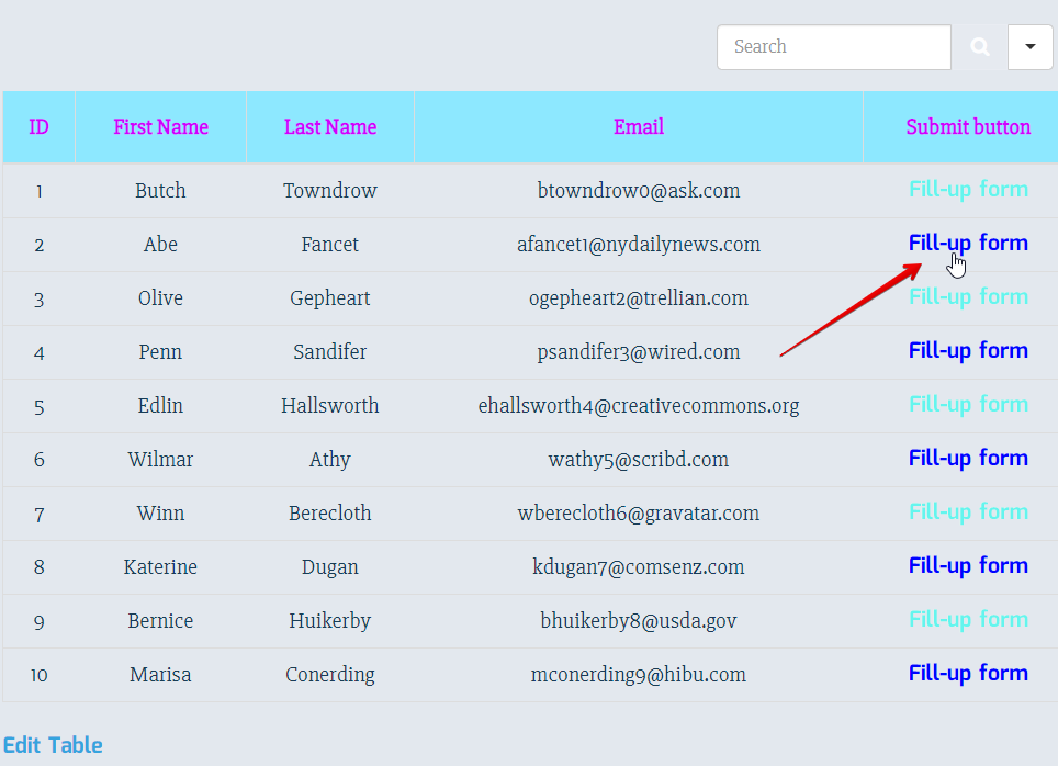 fill up forms in Ninja Tables