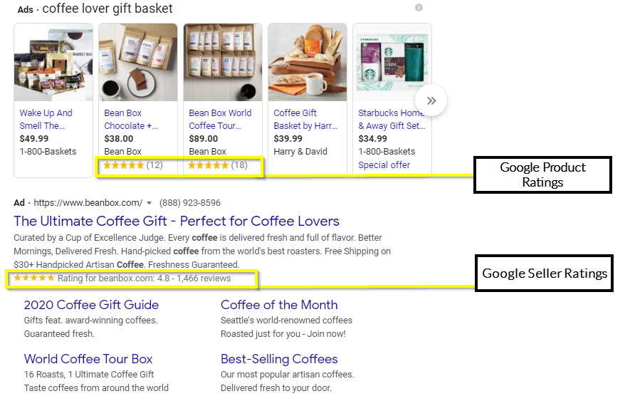 Example of Google Shopping review placements